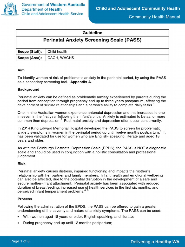 Perinatal Anxiety Screening Guidelines | PDF | Medicine | Clinical Medicine
