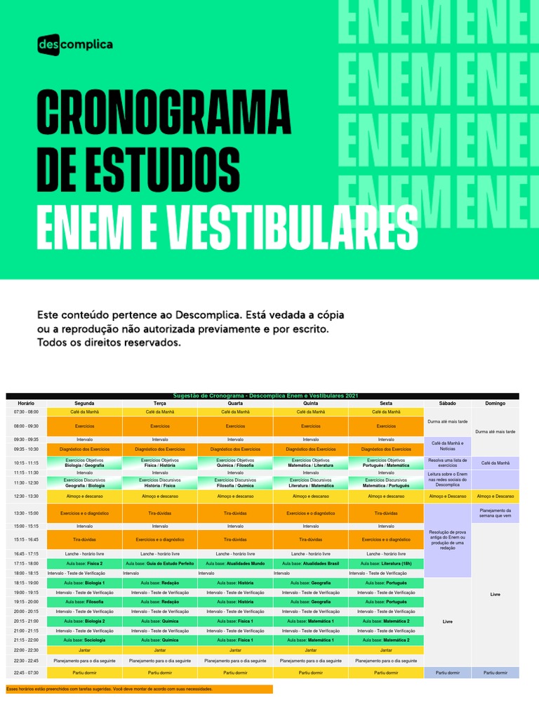 Cronograma de Estudos para o ENEM 2025 | PDF | Science | Academia
