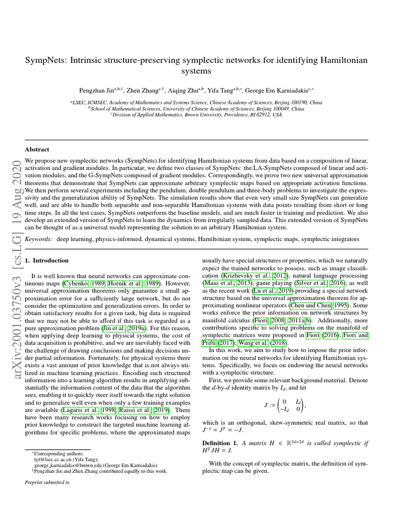 SympNets for Hamiltonian Systems | PDF | Hamiltonian Mechanics | Matrix ...