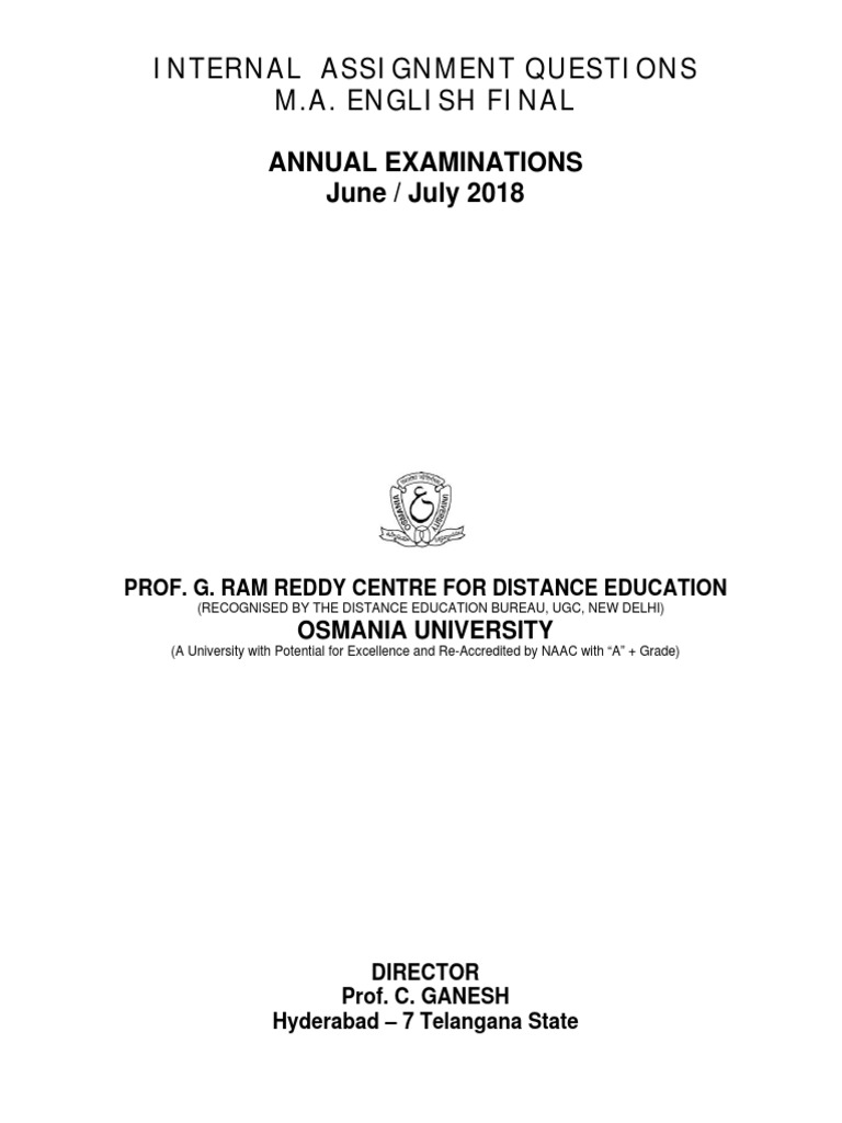 Internal Assignment Questions M.A. English Final Annual Examinations ...