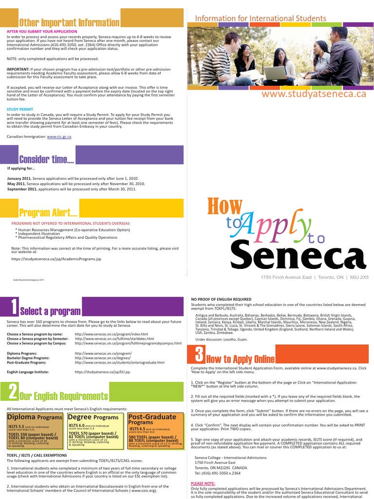Seneca College International Application Guide | PDF | International ...
