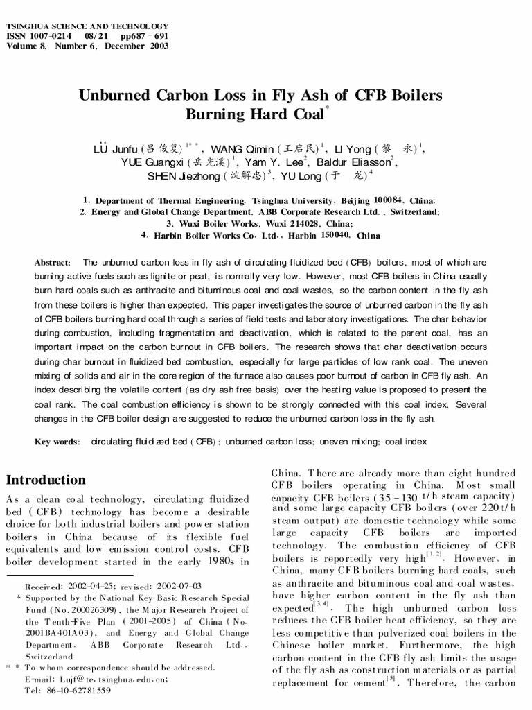 Unburned Carbon Loss in Fly Ash of CFB Boilers Burning Hard | PDF ...