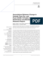 Associations Between Change in Outside Time Pre-And Post-COVID-19 Public Health Restrictions and Mental Health: Brief Research Report