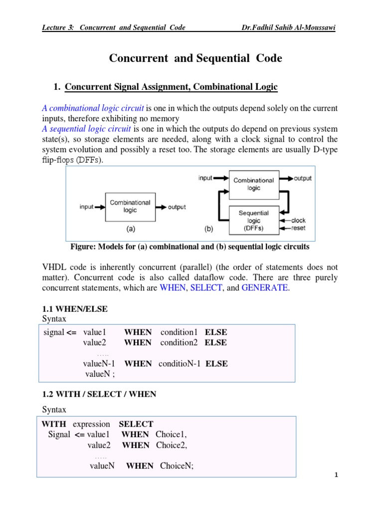 Concurrent and Sequential Code 1. Concurrent Signal Assignment