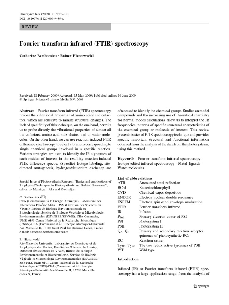 FTIR Review PDF Infrared Spectroscopy Absorption Spectroscopy