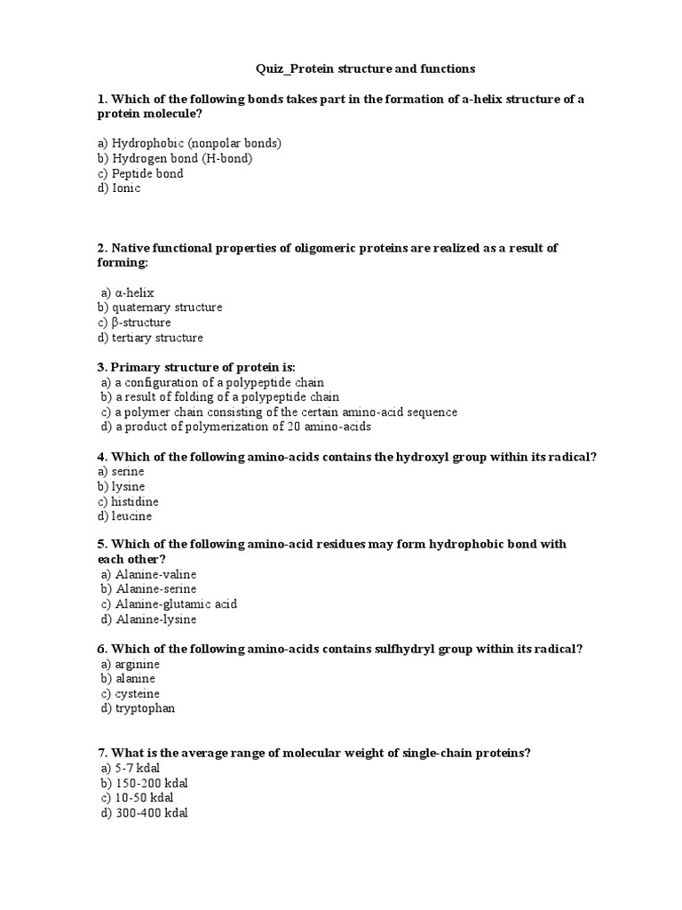 Quiz Protein Structure and Functions1 PDF