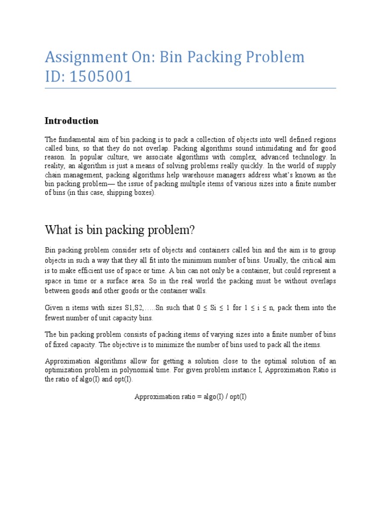Assignment On Bin Packing Problem ID 1505001 PDF Applied Mathematics Mathematical
