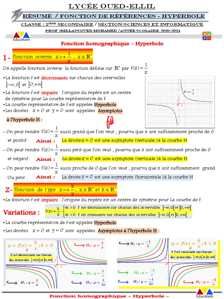Fonction Hyperbole et Asymptotes | PDF | Asymptote | Géométrie analytique
