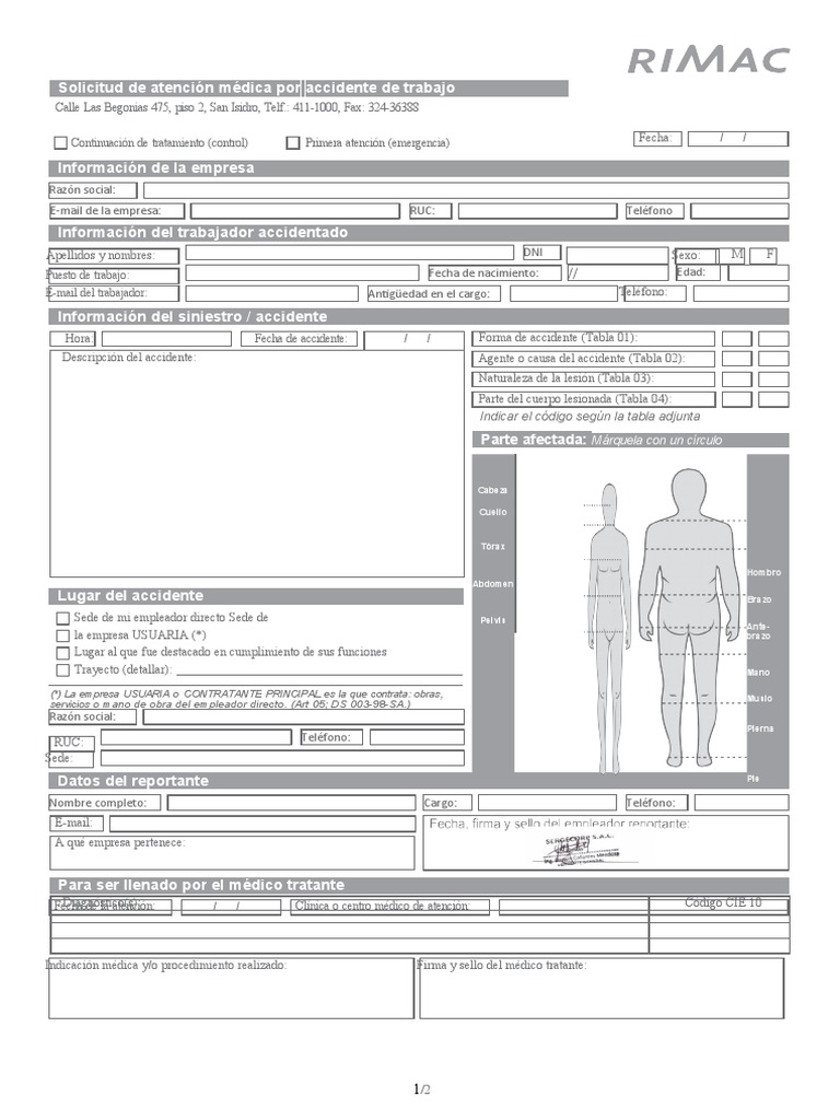 Formato de Atención SCTR Rimac | PDF | Abdomen | Radiación