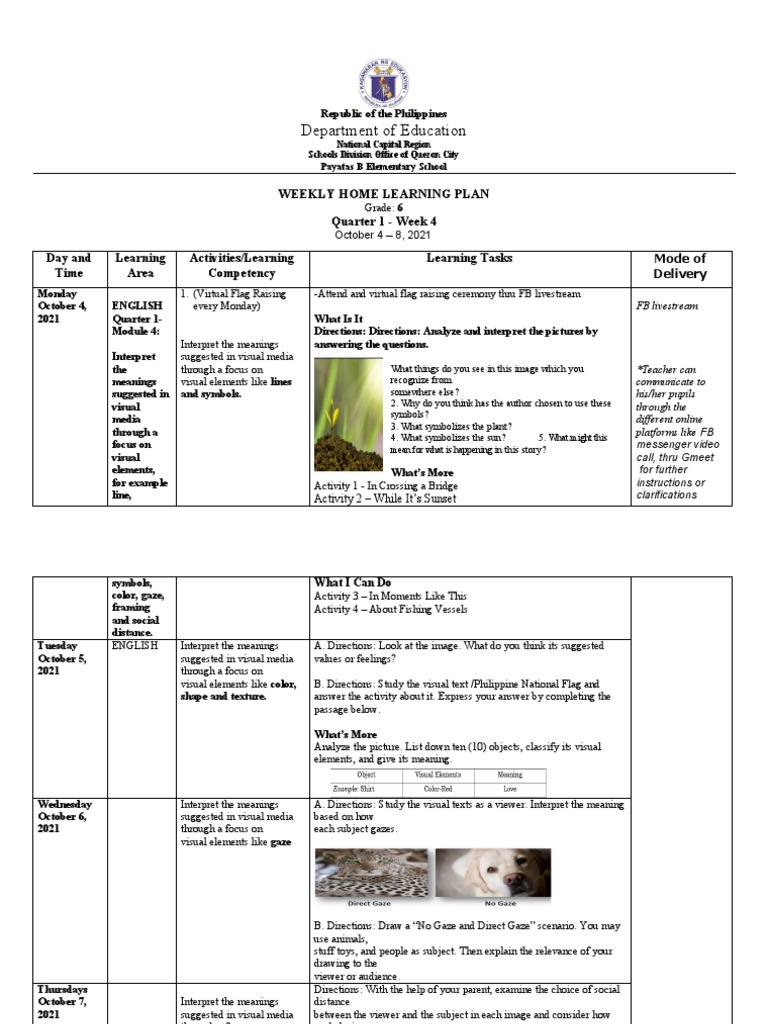 Grade 6 English Week 4 Learning Plan | PDF | Psychological Concepts ...