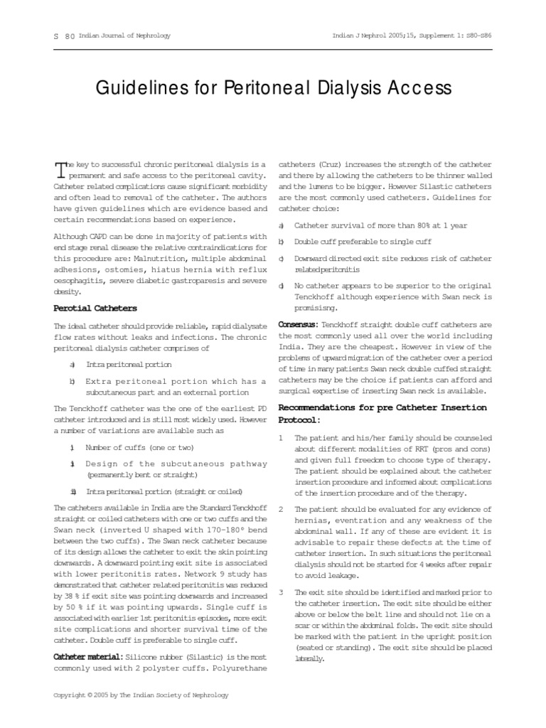 Guidelines For Peritoneal Dialysis Access Perotial Catheters PDF