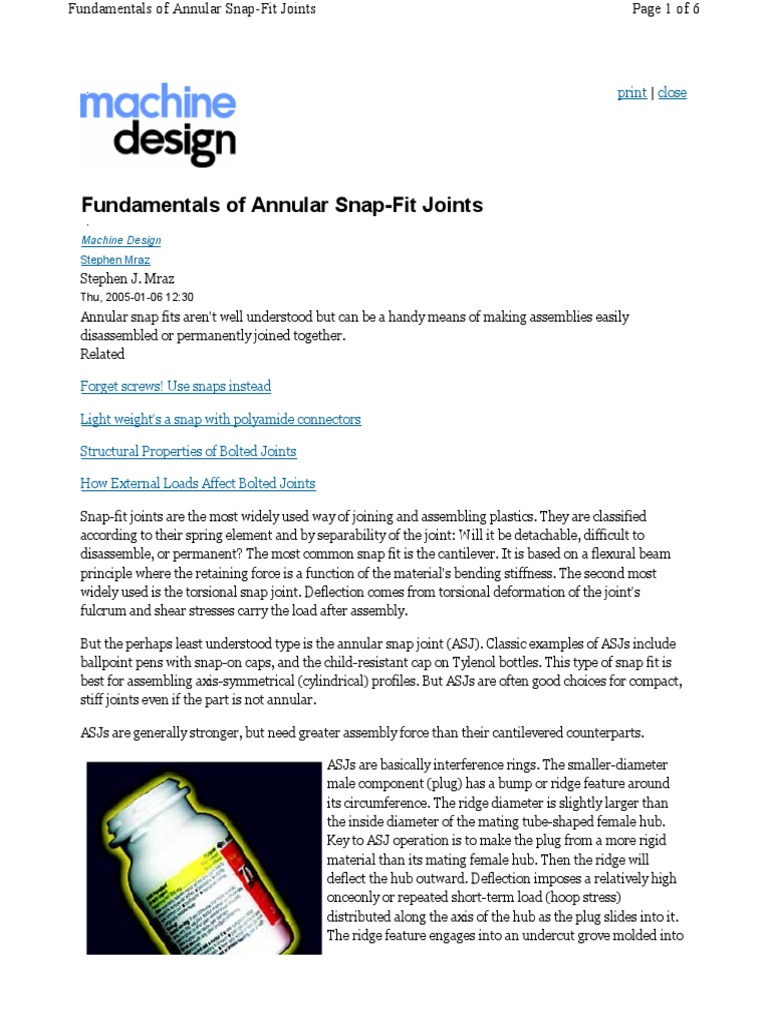 Machinedesign 3389 Fundamentals of Annular Snap Fit Joints PDF