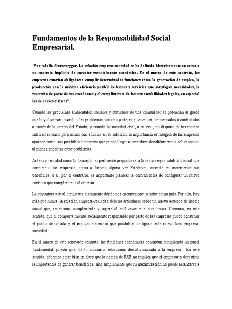 Fundamentos de La Responsabilidad Social Empresarial | PDF ...