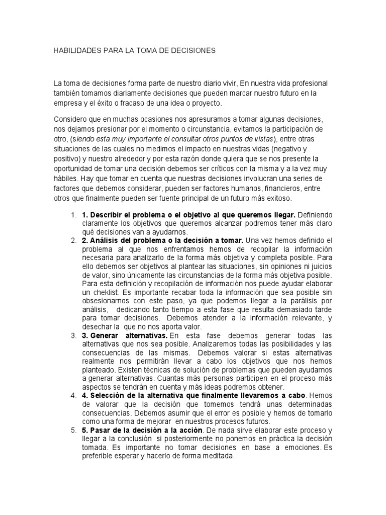 Habilidades Clave para Decisiones Efectivas | PDF | Toma de decisiones ...