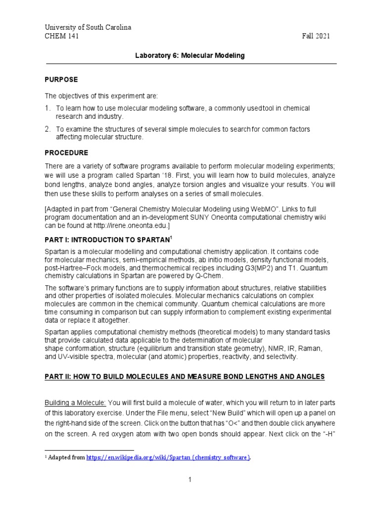 Chemistry Lab: Molecular Modeling | PDF | Computational Chemistry ...