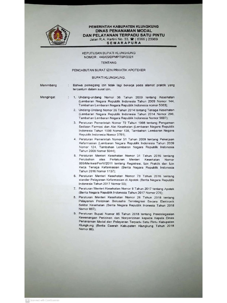 SK Pencabutan SIPA Apotek Nusa Medica | PDF