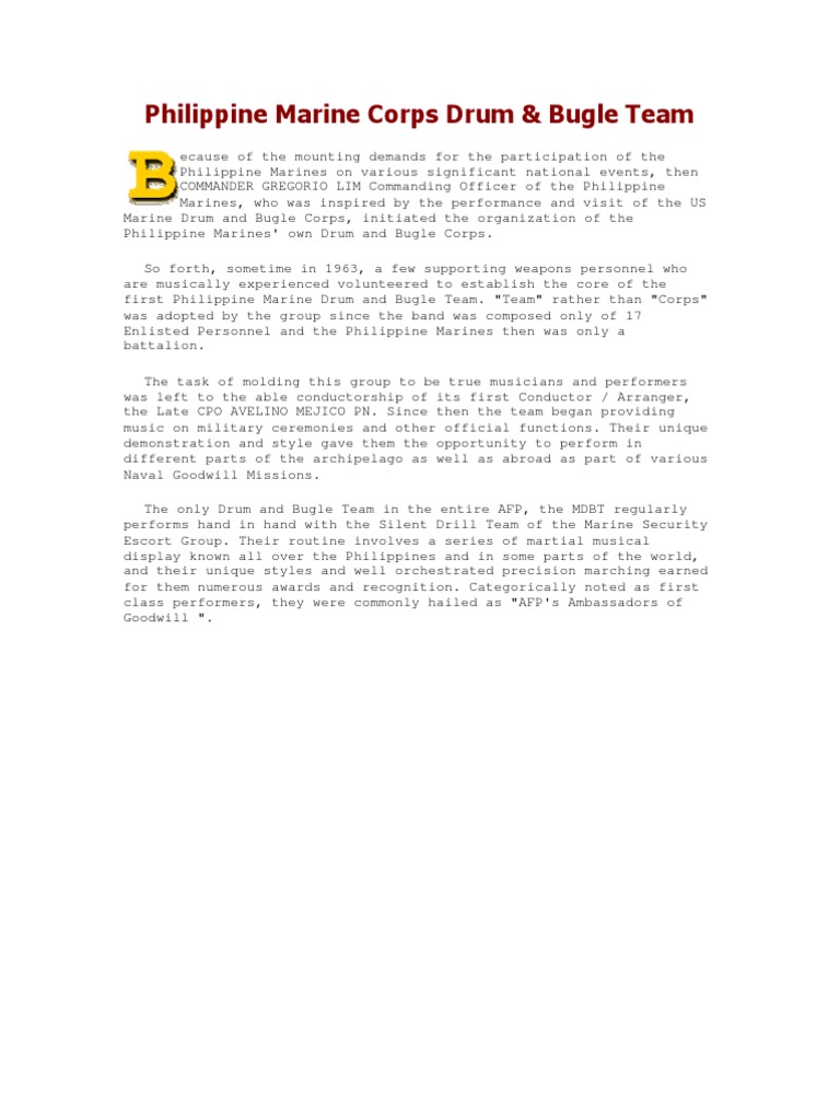 Philippine Marine Corps Drum & Bugle Team PDF United States Marine Corps Military Units