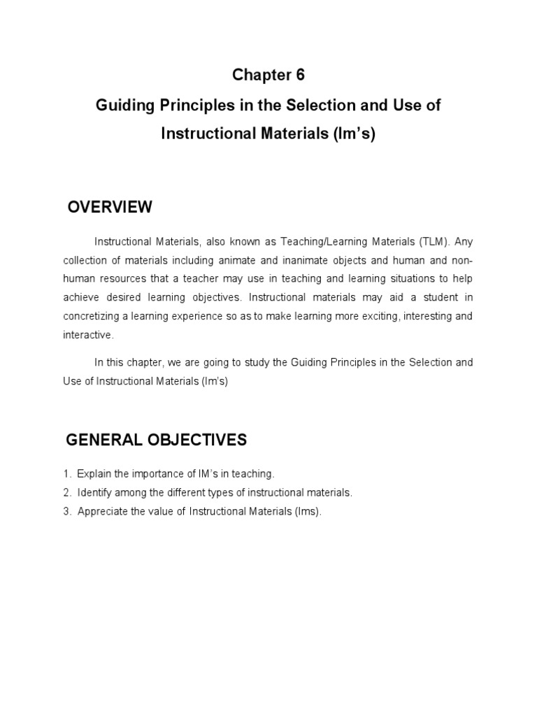 Principles of Selecting Instructional Materials | PDF | Learning | Teachers