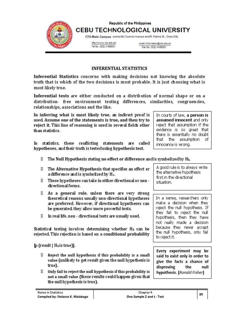 Stat - 4 One Sample Z and T Test | PDF | Type I And Type Ii Errors ...