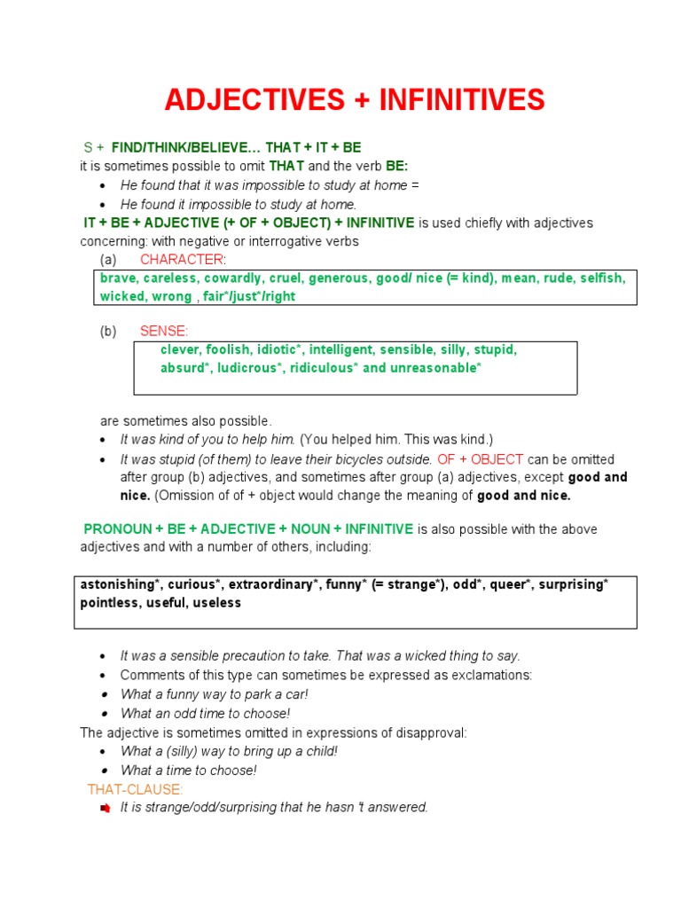 Adjectives with Infinitives Explained | PDF | Adjective | Verb