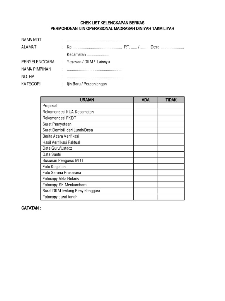Checklist Permohonan Ijin MDT | PDF