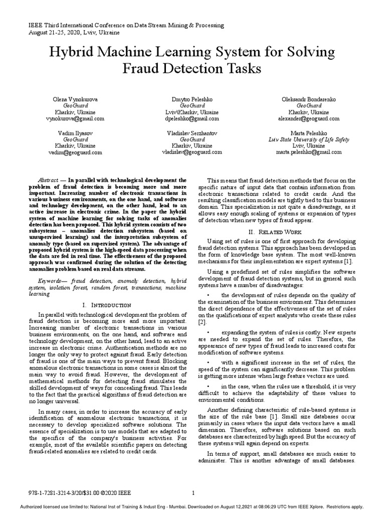 Hybrid Machine Learning System For Solving Fraud Detection Tasks | PDF ...
