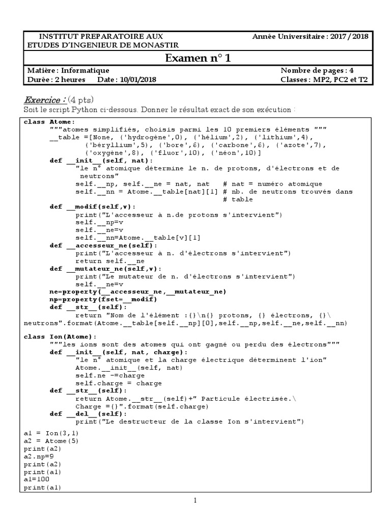Examen Informatique : Programmation Python | PDF | Atomes | Neutron