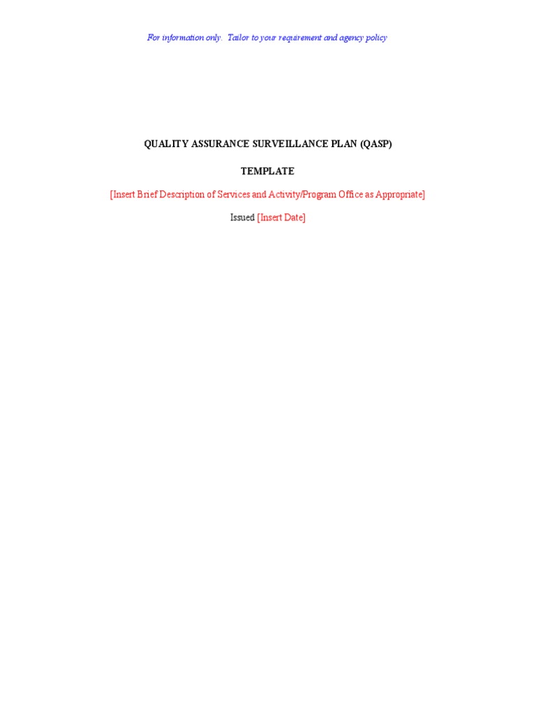 Quality Assurance Surveillance Plan (Qasp) Template PDF Quality
