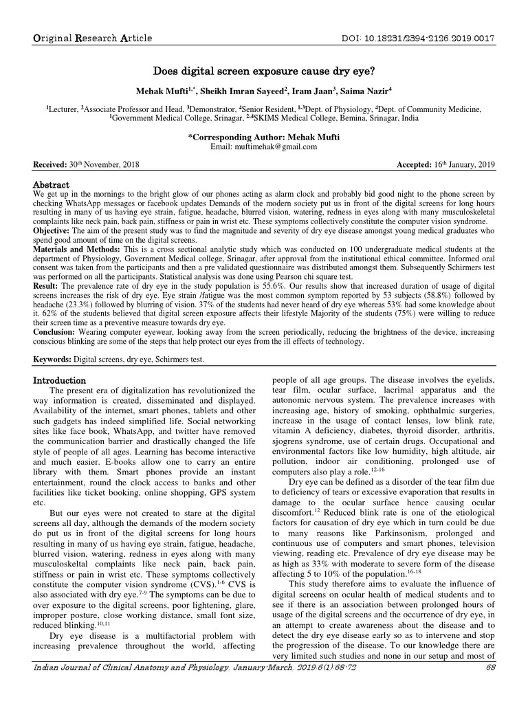 Digital Screen Exposure and Dry Eye Study | PDF | Human Eye | Medicine