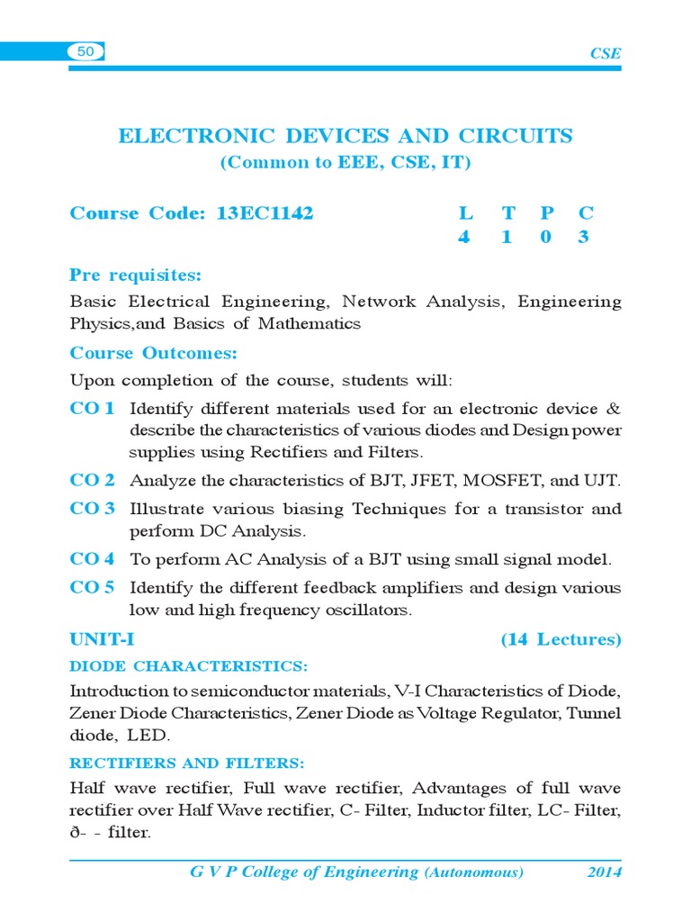 Electronic Devices and Circuits Notes | PDF | Rectifier | Bipolar ...