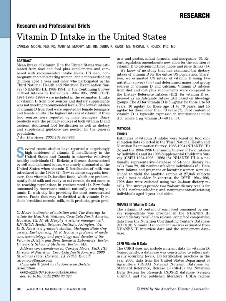 Vitamin D Intake in The United States | PDF | Vitamin D | Dietary ...