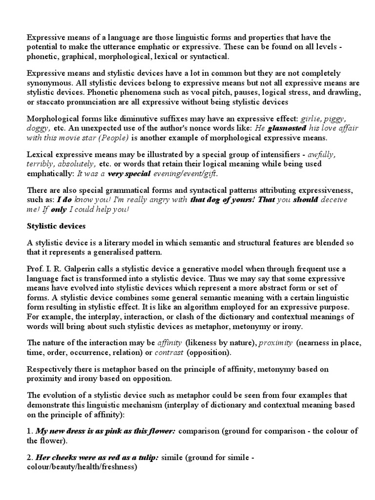 Expressive Means of A Language Are Those Linguistic Forms and ...