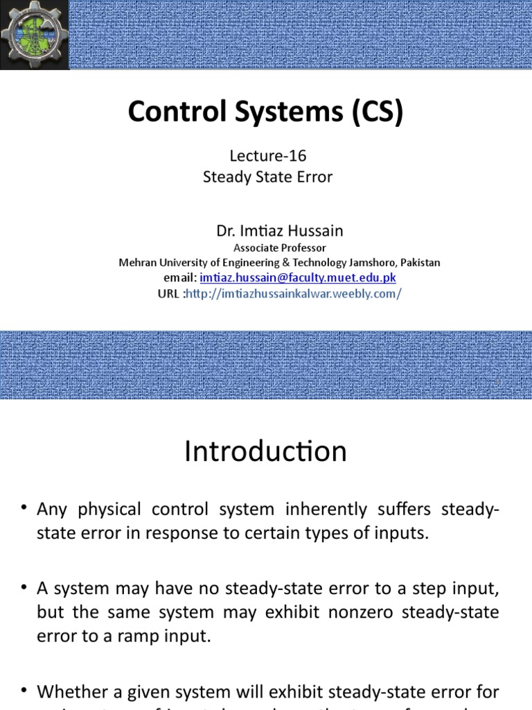 Steady State Error in Control Systems | PDF | Steady State | Control Theory
