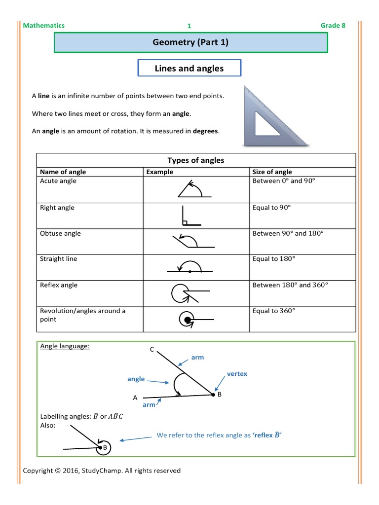 Grade 8 Geometry: Lines and Angles | PDF | Angle | Mathematics
