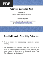 Control Systems (CS) : Lecture-17 Routh-Herwitz Stability Criterion