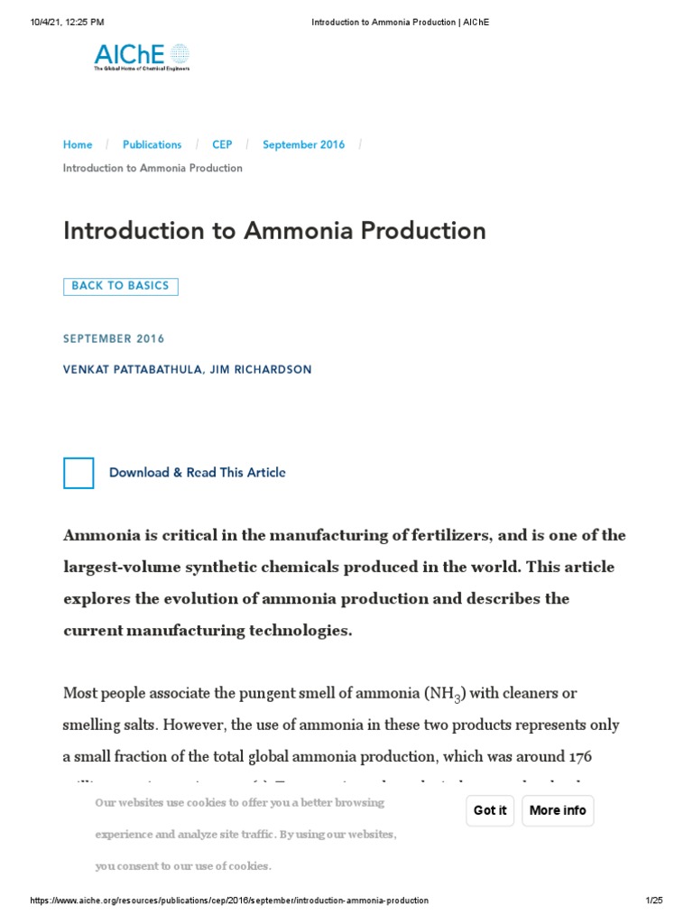Introduction To Ammonia Production Aiche Pdf Gasification Ammonia