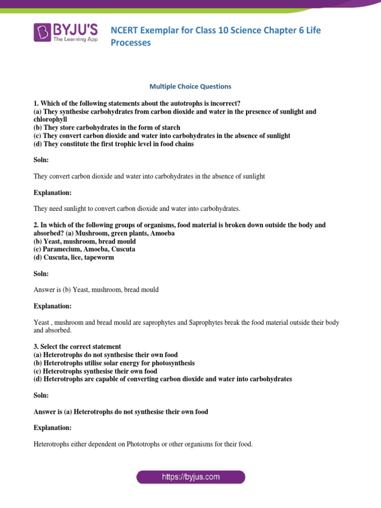 ncert-exemplar-questions-for-class-10-science-chapter-6-life-processes