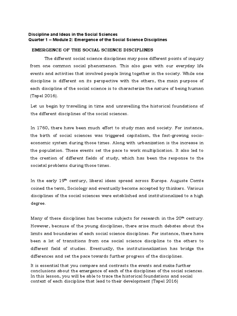 Discipline and Ideas in The Social Sciences Quarter 1 - Module 2 ...