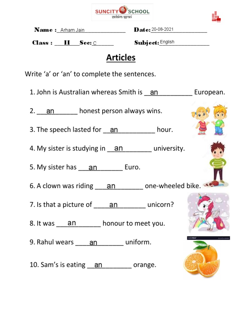 Articles Worksheet Plan 2 | PDF | Language Arts & Discipline