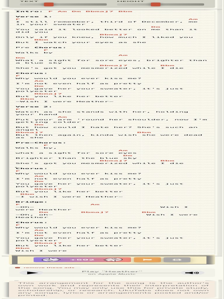 HEATHER Ukulele Tabs by Conan Gray UkuTabs PDF Song Structure