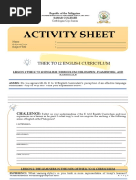 Activity Sheet: The K To 12 English Curriculum