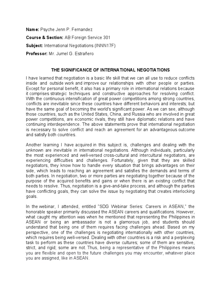 Importance of International Negotiations | PDF | Negotiation | Cross ...