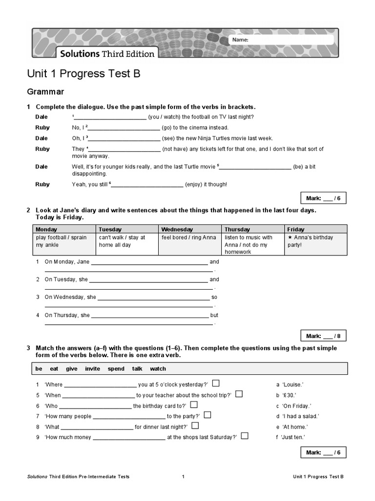 Unit 1 Progress Test B: Grammar | PDF