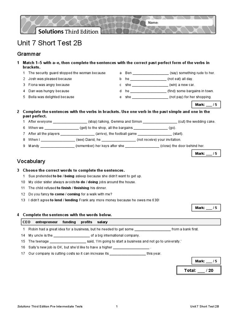 Unit 7 Short Test 2B: Grammar | PDF | Linguistics