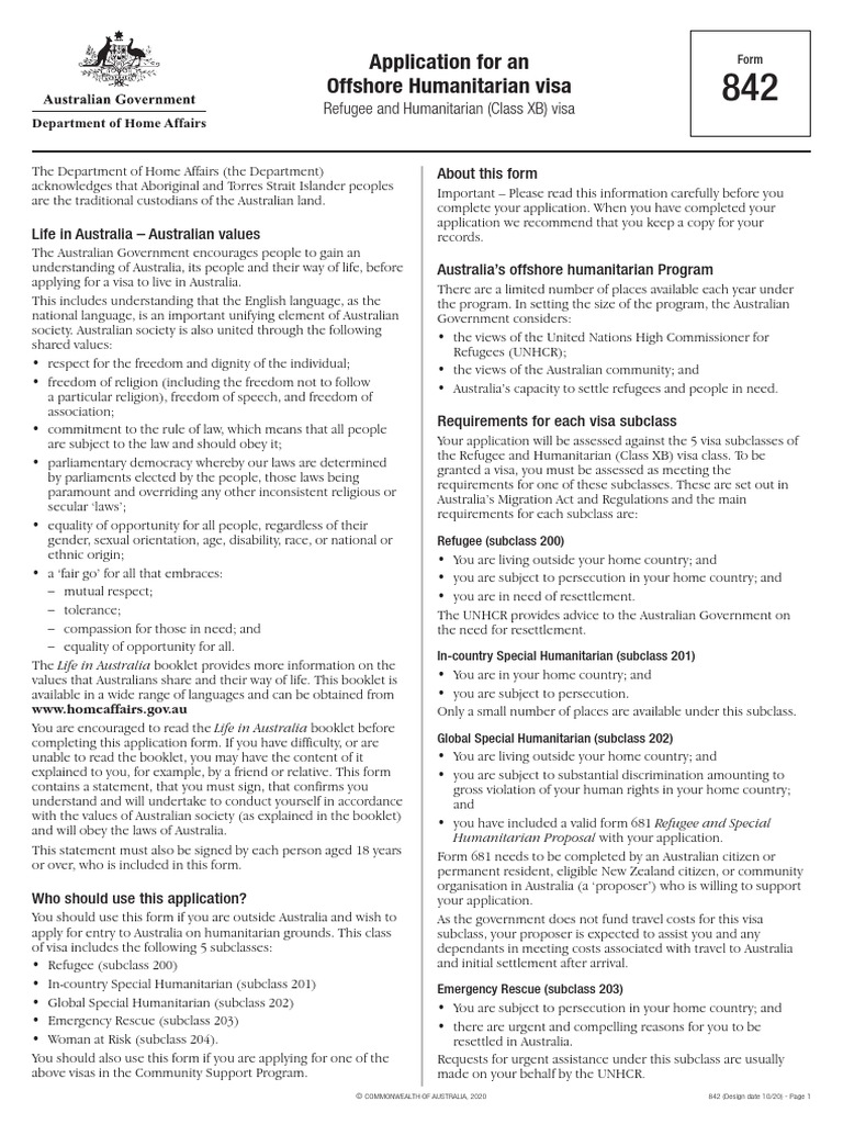 Application For An Offshore Humanitarian Visa | PDF | Travel Visa | Family
