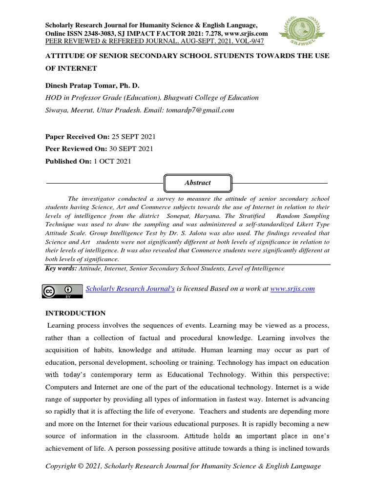 Attitude of Senior Secondary School Students Towards The Use of ...