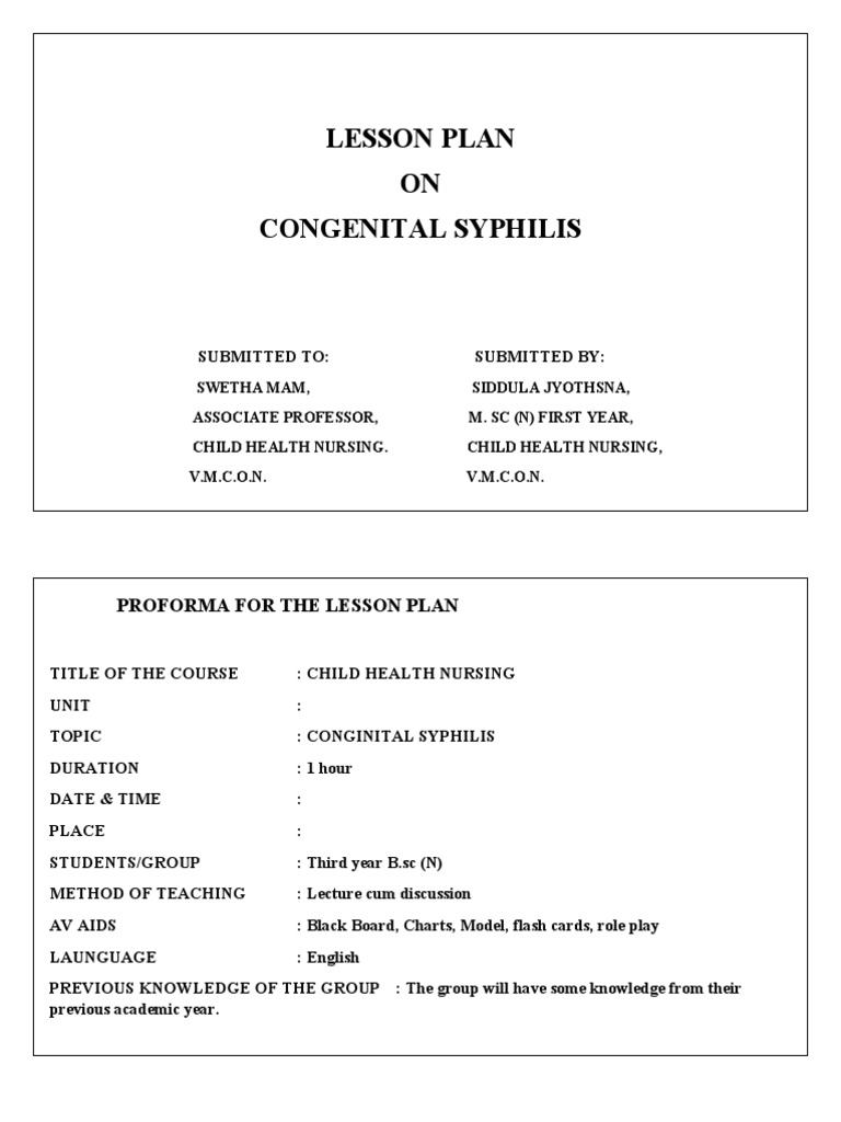 LESSON PLAN On Congenital Syphilis | PDF | Serology | Medical Specialties