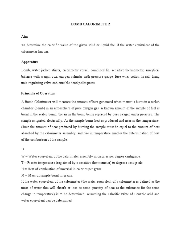 BOMB CALORIMETER Experiment PDF Chemistry Physical Quantities