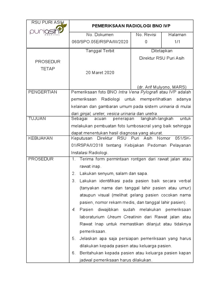 SPO Pemeriksaan BNO IVP | PDF | Pengembangan Diri | Kesehatan Holistik