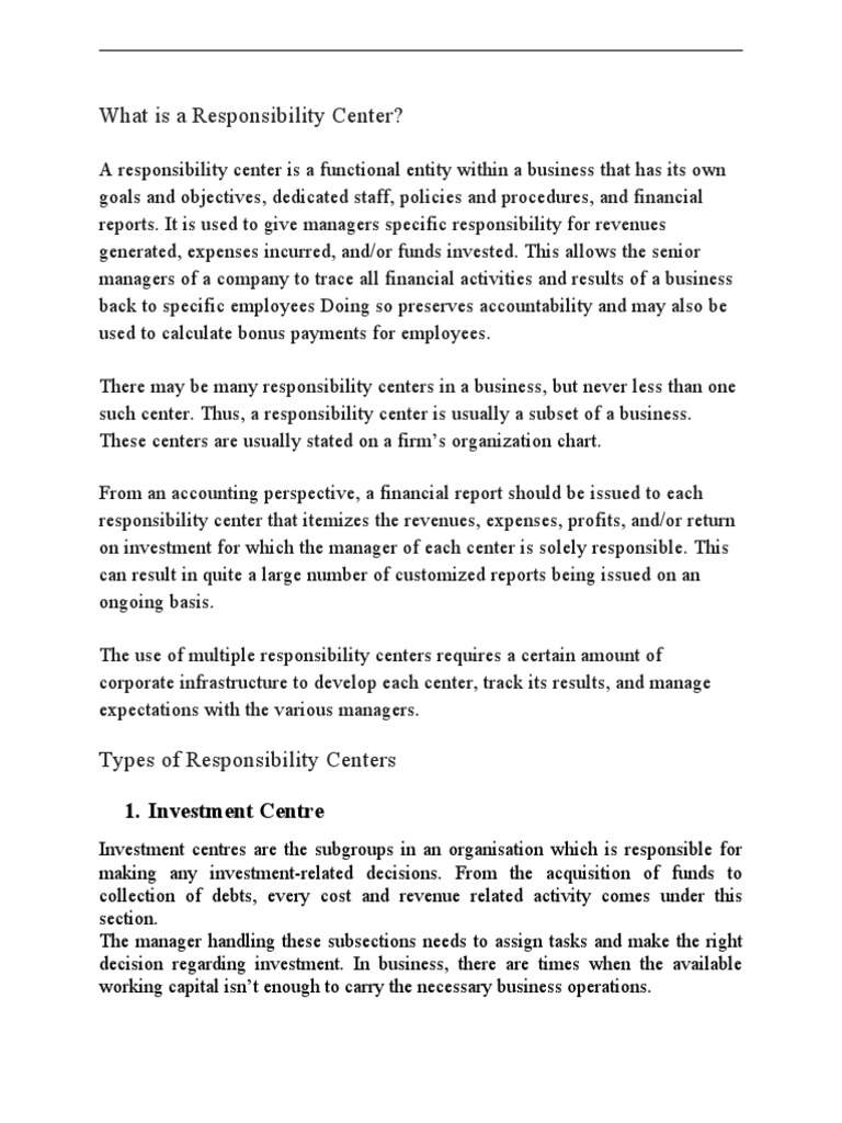 Concept of Responsibility Centre | PDF | Expense | Cost